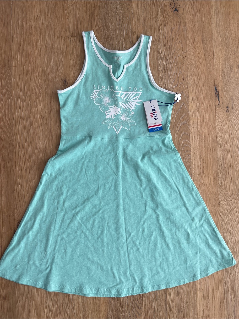 Limited Too Mint Tank Skater Dress with White Trim